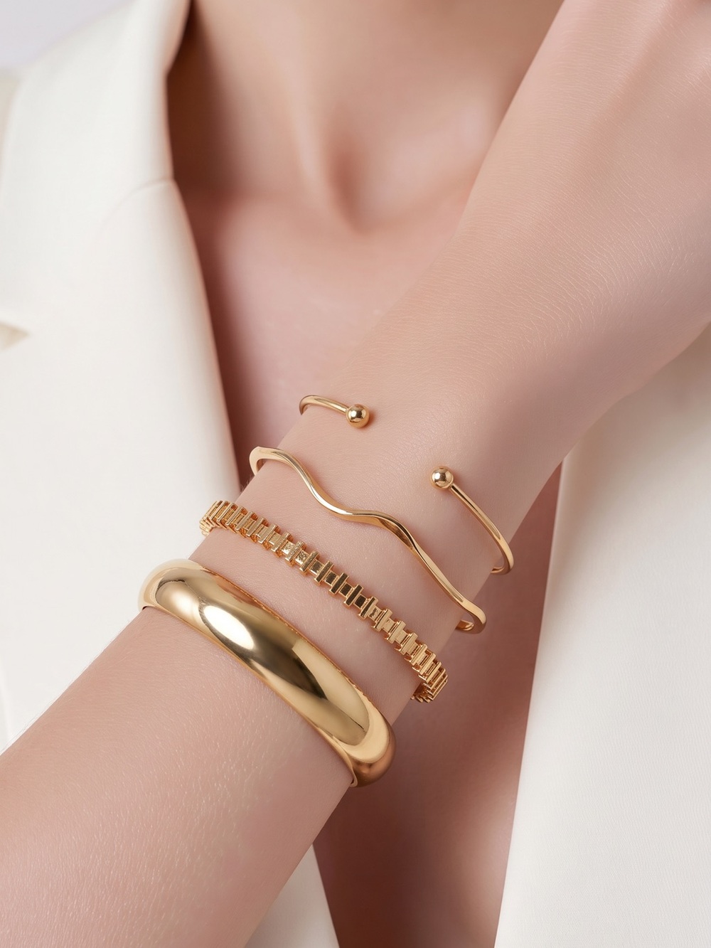 Gold Layered Bracelet Set for Women - Elegant Stackable Bangles